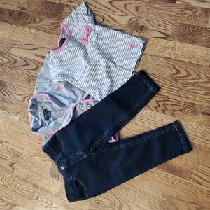 (2T) U.S. Polo Assn. 3 Piece Coord Set Toddler Girl's Cotton Matching